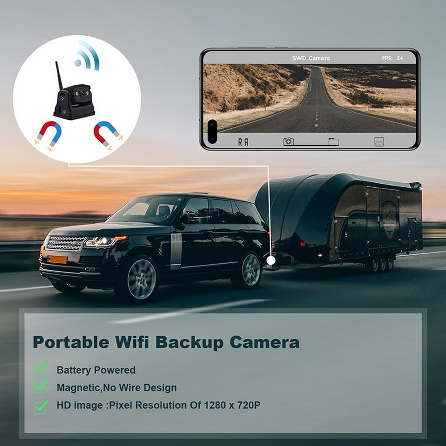 WiFi atbulinės eigos kamera HD 720P su magnetu, skirta programai mobiliesiems