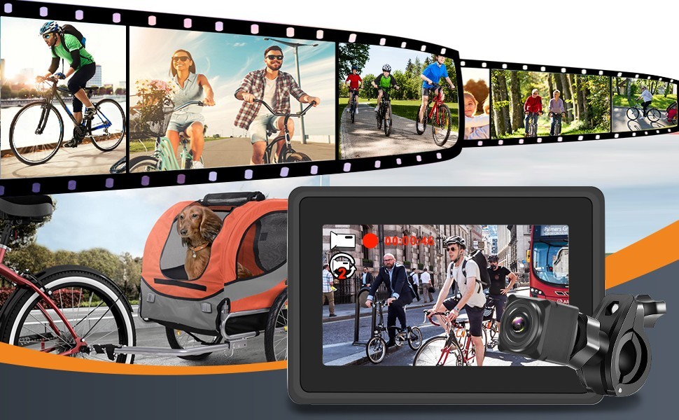 Galinė kamera dviračiui (dviračiui) su monitoriumi su galimybe filmuoti