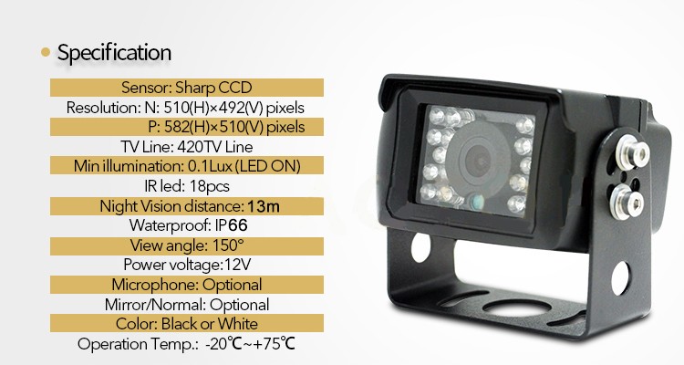 universali atbulinės eigos kamera IR LED 13m