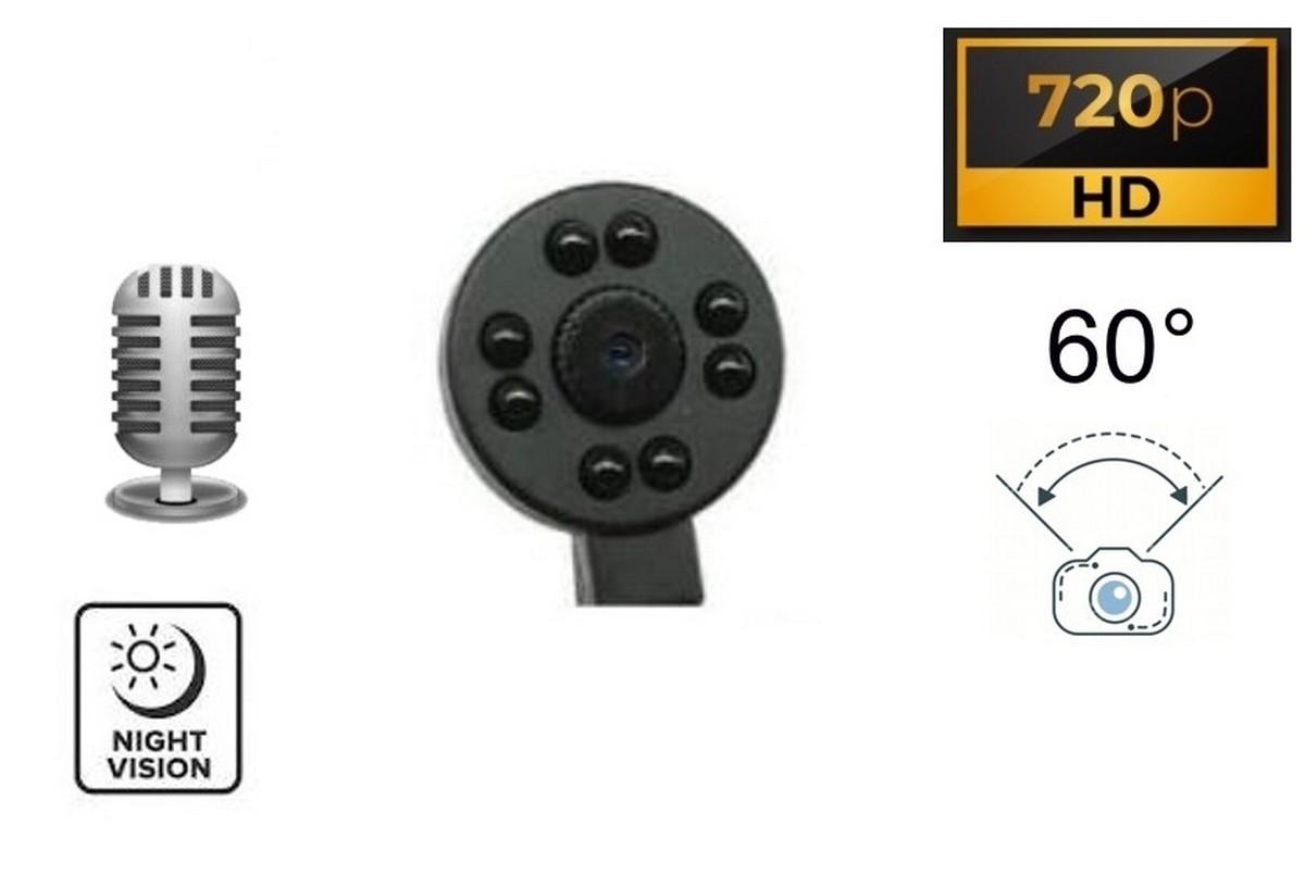 Pinhole kamera su naktinio matymo 8x IR mygtuku HD su 60° kampu + mikrofonas