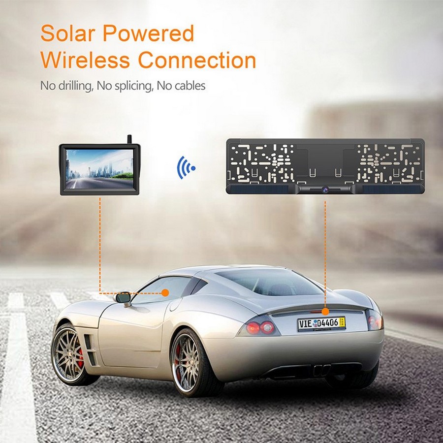 Saulės „WiFi“ atbulinė 170° galinė automobilio kamera